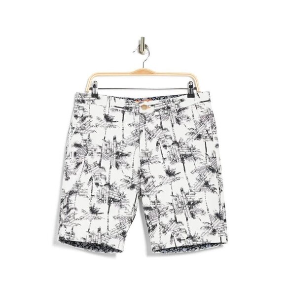 Tallia Mens Black White Tropical Palms Pockets Long Bermuda Shorts Sz 38 New - Picture 1 of 9